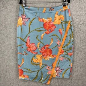 Anthropologie Yoana Baraschi floral skirt 10 Faux Wrap Colorful Coastal Zip